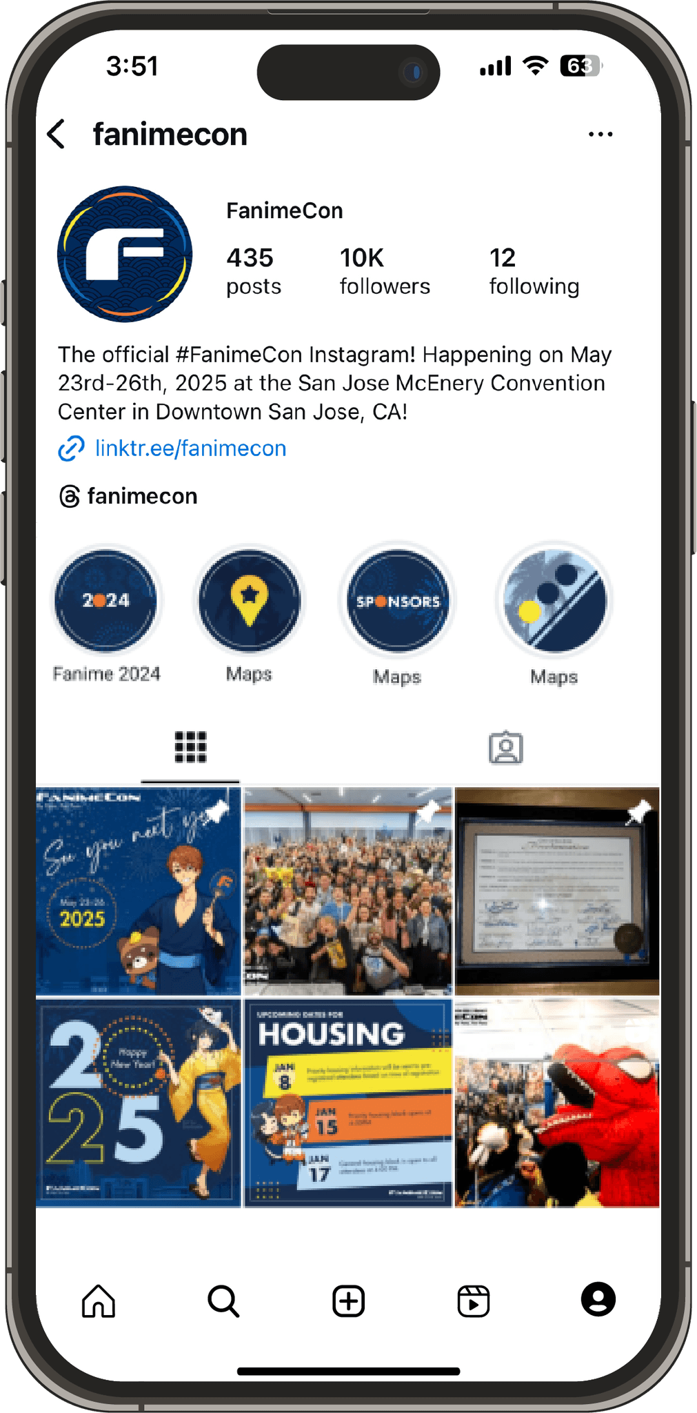 FanimeCon Instagram profile prototype