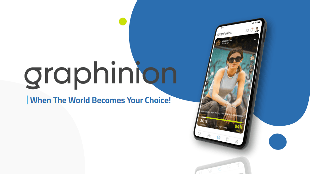 Graphinion pitch deck cover with app mockup
