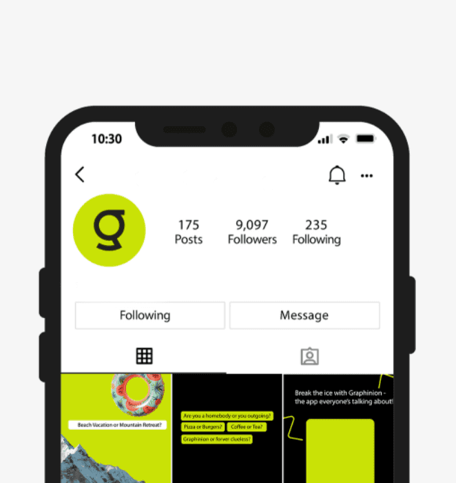 Graphinion Instagram profile and branded feed