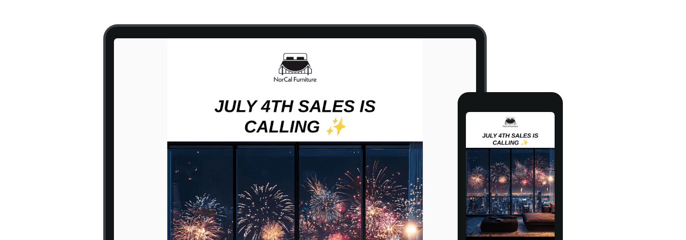 Fourth of July email design for desktop and mobile