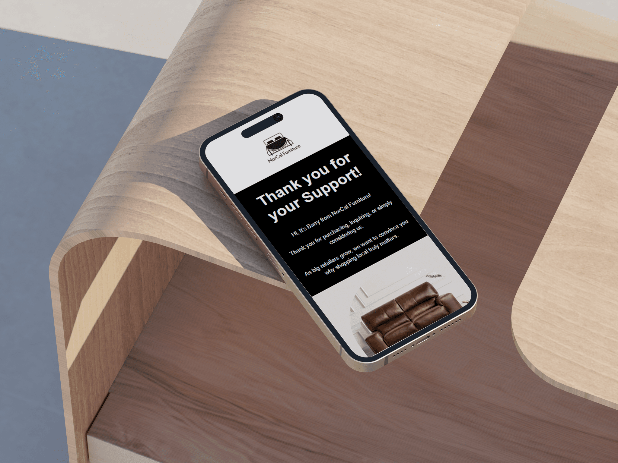 NorCal Furniture email campaign displayed on a phone