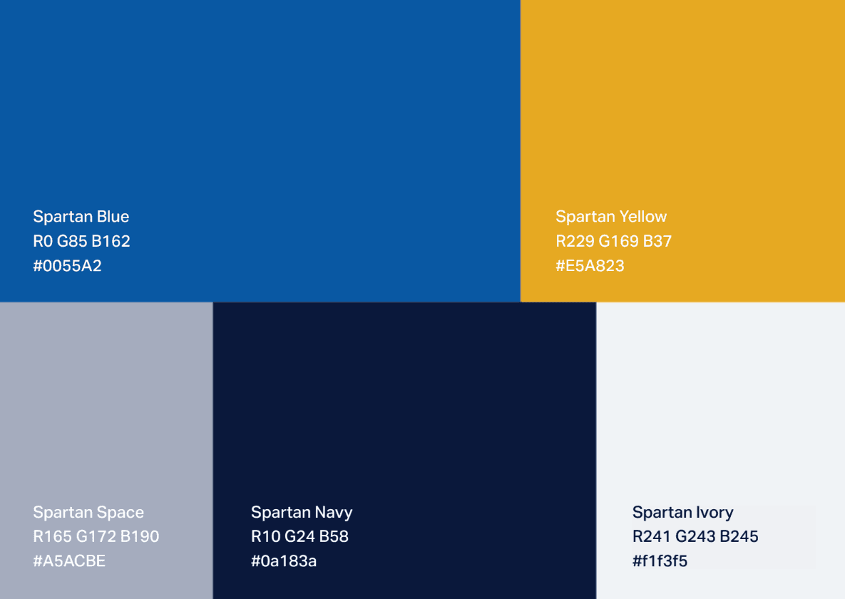 Spartan blue, yellow, gray, and navy color palette