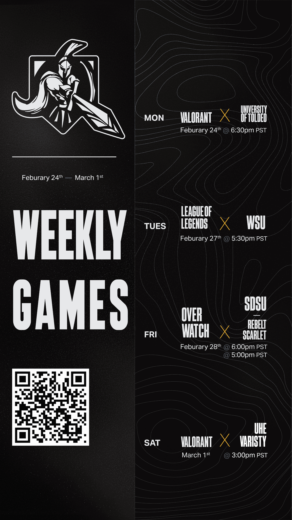 SJSU Esports weekly games schedule poster